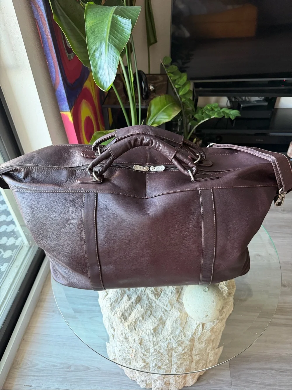 Piel Leather Burgundy Brown Genuine Leather Duffel Weekender Travel Bag